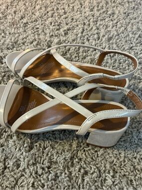 H&M White Patent Strappy Low Block Heels